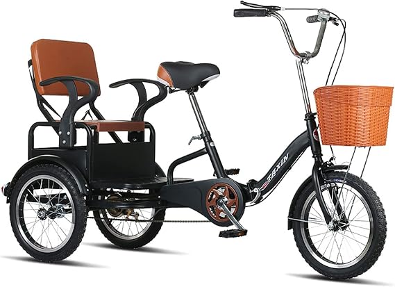 Adult Tricycle,foldable Bicycle For Elderly,with Back Seat And Cargo Basket Comfortable Seat 3 Wheel Bicycle,seniors Exercise Shopping, Black, E