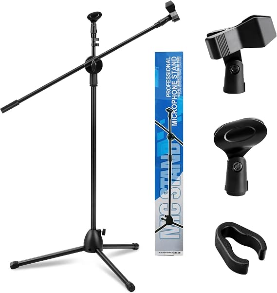 Youyijia Mic Stand Boom Microphone Stand Adjustable Straight Microphone Stands Collapsible Studio Holder with Tripod Telescoping Mic Clip for Musicians Party Stage 73-175cm