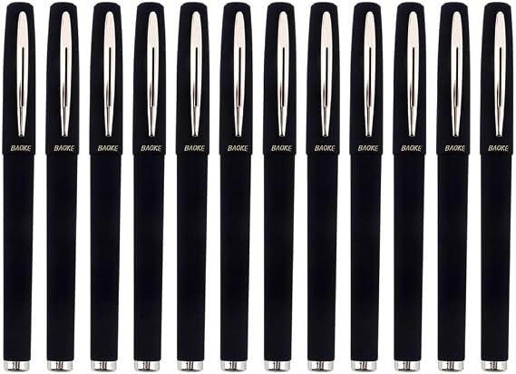 BaoKe 12PCS Gel Black Ink Pens Rollerball Pens 1.0mm Medium Line, Box of 12 Pack, PC1848A(Black ink)