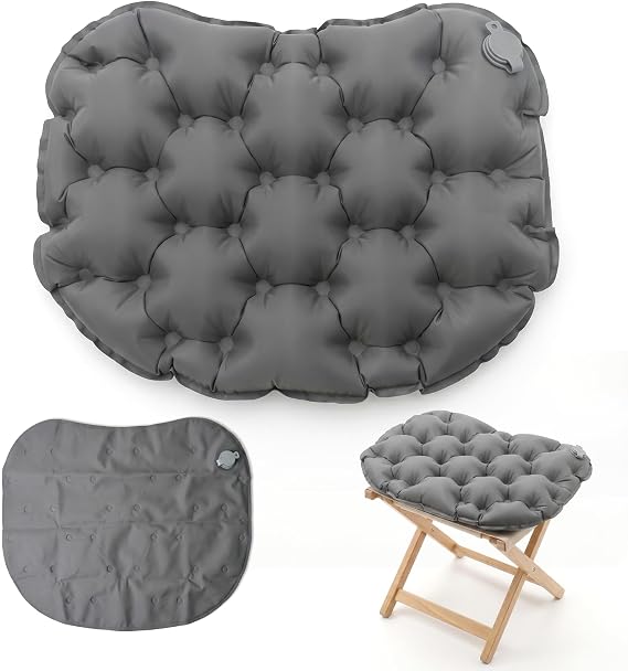 Inflatable Travel Seat Cushion - Soft Sitter Air Cushion for Long Sitting, Camping & Stadium - Lightweight Foldable Portable Seat Pad for Airplane, Car, Office Chair & Outdoor (Dark Grey)