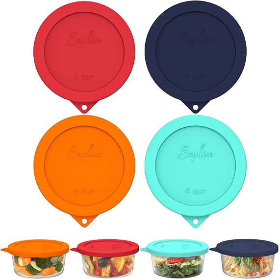 SOPHICO 4 Cup Silicone Lids Replacement for Pyrex & Anchor Hocking 7201-PC | Food Grade Silicone, LeakproofAirtight Lids, Dishwasher Microwave Safe(4 pack)