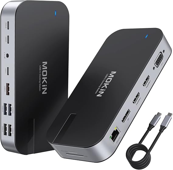 MOKiN 16 in 1 Laptop USB C Docking Station Dual Monitor Adapter | with 2 HDMI+VGA+DP+Gigabit Ethernet+4 USB +USB 3.1+2 USB C+100W PD+Audio+SD/TF Card Reader for Dell, HP, Lenovo