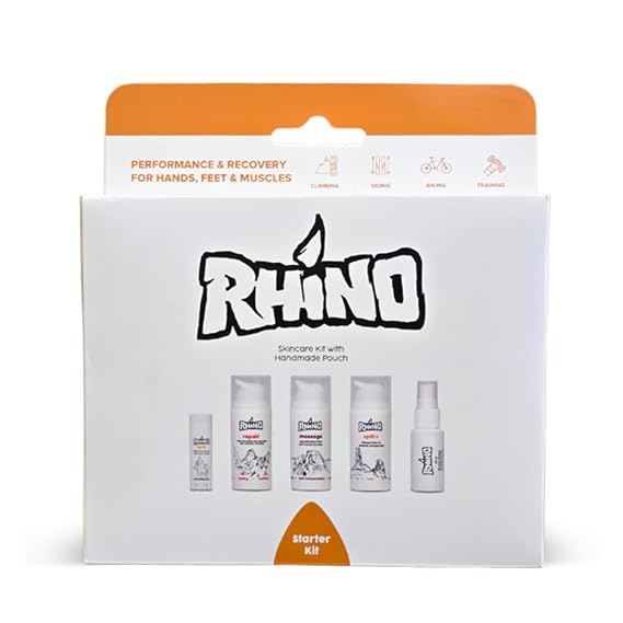 Rhino Skin Starter Kit Bundle | Climbing Skin Care Kit, Hand Balm, Salve and Antiperspirant Set | 5 Piece Hand Care for Cracked Fingertips and Sweaty Hands | Rock Climbing Gifts | Made in USA