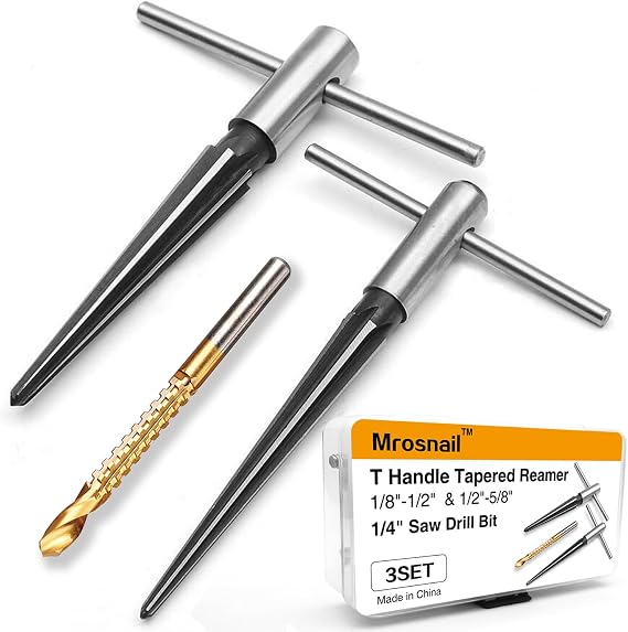 2PCS Tapered Reamer Tool Set with T Handle, 3-13mm & 5-16mm | 6-flute hand reamers