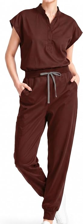 Scrubs for Women Set, Sleeveless Stand Collar Top & Jogger Pants