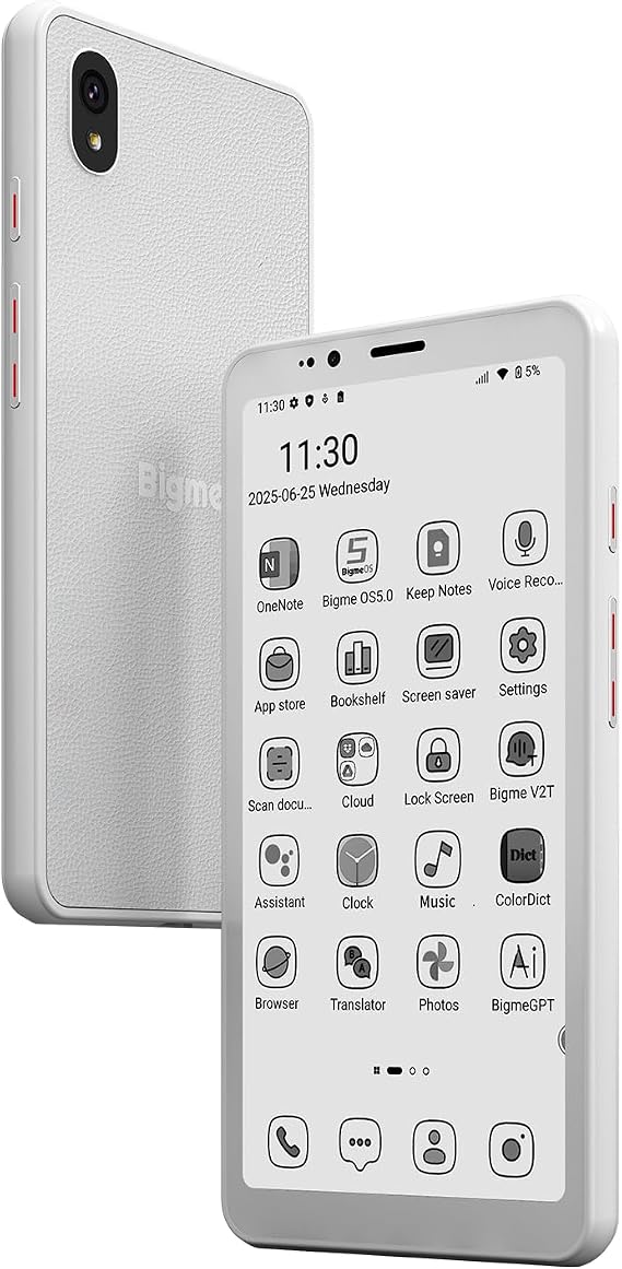 Bigme HiBreakS Epaper Smart Phone,3300mAh Battery, 8-Core Processor, 6GB+128GB, 5.84 Inch Mobile Phone, Dual Camera, White (Black and White)