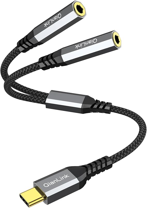 USB C to Dual 3.5mm Female Headphone Splitter, Type C to Dual 3.5mm Aux Y Jack Splitter Headphone Microphone Adapter for iPhone 15 16 17 Pro Max, Samsung Galaxy S25 S24 23 22, Pixel,Note 20, iPad Pro