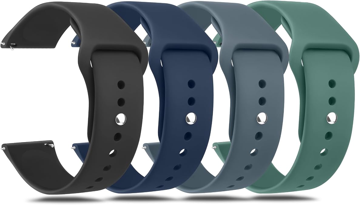 Amzpas 20mm 22mm Watch Bands Quick Release Watch Straps, 4 Pack Soft Silicone Replacement Sport Watch Wristbands for Women Men