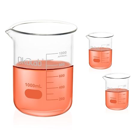 2pcs of 1000mL Glass Beaker, Low Form, Graduated 3.3 Borosilicate Glass Beaker Set for Lab, Classroom, Craft, Kitchen,BKLG1000A2