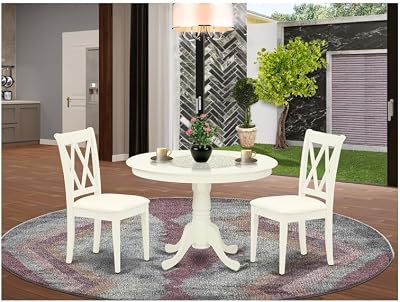 Maykoosh 3Pc Kitchen Dinette Set - Round Table & 2 Linen Chairs - White Finish