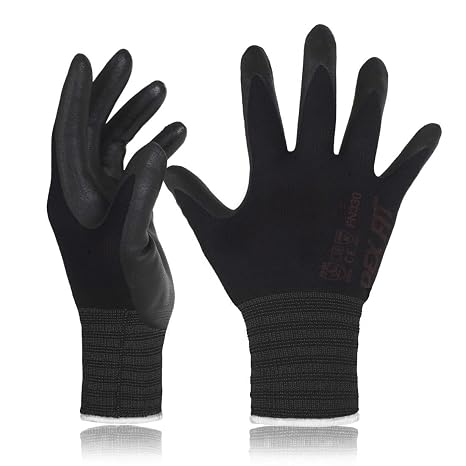 DEX FIT Nitrile Work Gloves FN330, 3D Comfort Fit, Touchscreen Grip Gloves for Warehouse, Construction, Package Handling, Delivery & General Work, Men & Women, Black, XS, 3 Pairs