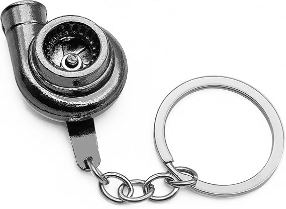 Polished Spinning Turbocharger Keychain Mini Metal Automotive Car Key Ring Accessory and Keyfob Holder Spinning Metal Turbo Keychain for Car Enthusiasts Automotive Gift(Black)