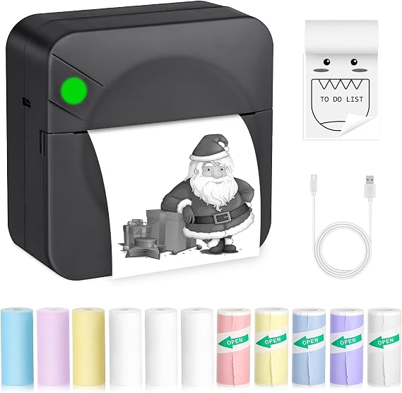 Zeacool Mini Sticker Printer,Mini Pocket Thermal Printer with 11 Rolls Paper,Bluetooth Inkless Printer Compatible with Android & iOS,Portable Receipt Printer for Photo,Journal,Memo,Travel,Black