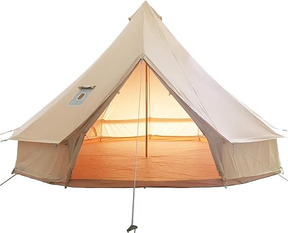 Cotton Canvas Bell Tent With Stove Jack - Glamping Yurt, Waterproof and Breathable 4 Season Tent With Zipped Removable Floor