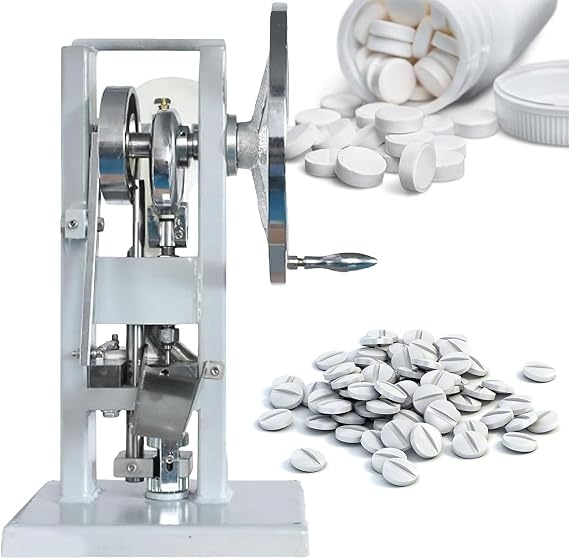 Tablet Press Machine, Manual Stainless Steel Single Punch Powder Press Machine 0-6mm Thickness Adjustable, Pill Stamping Maker Tableting Tool