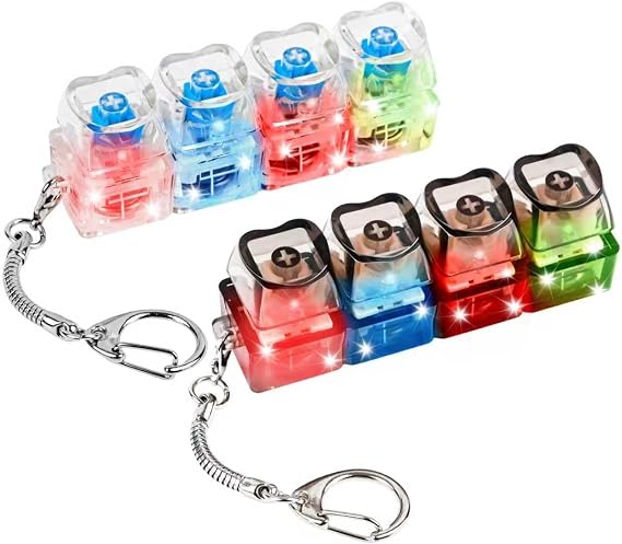 2 Pcs Keyboard Fidget Toy, Loud & Silent Fidget Keychain with LED Lights, Stress Relief Clicker Fidget Keyboard, Boost Focus and Calm Anxiety for Library Office Home (Heart)