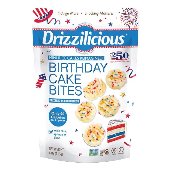 Drizzilicious USA 250th Anniversary Edition Birthday Cake Mini Rice Cakes 4oz