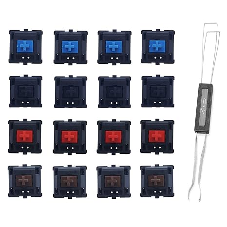 HUYUN Cherry Switch ,Keycap, Cherry Mx Switches, Keyswitches Keymodule ,Mechanical Keyboard Switches Replacement (16 pcs. Set (4X Blue, 4X Black, 4X red, 4X Brown + Keycap Puller))