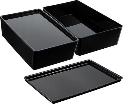2 Pcs Multipurpose Stackable Storage Containers, 6.5x10 Plastic Bins With Lids, Black, For Home And Office Organization Food Service Bus Tubs