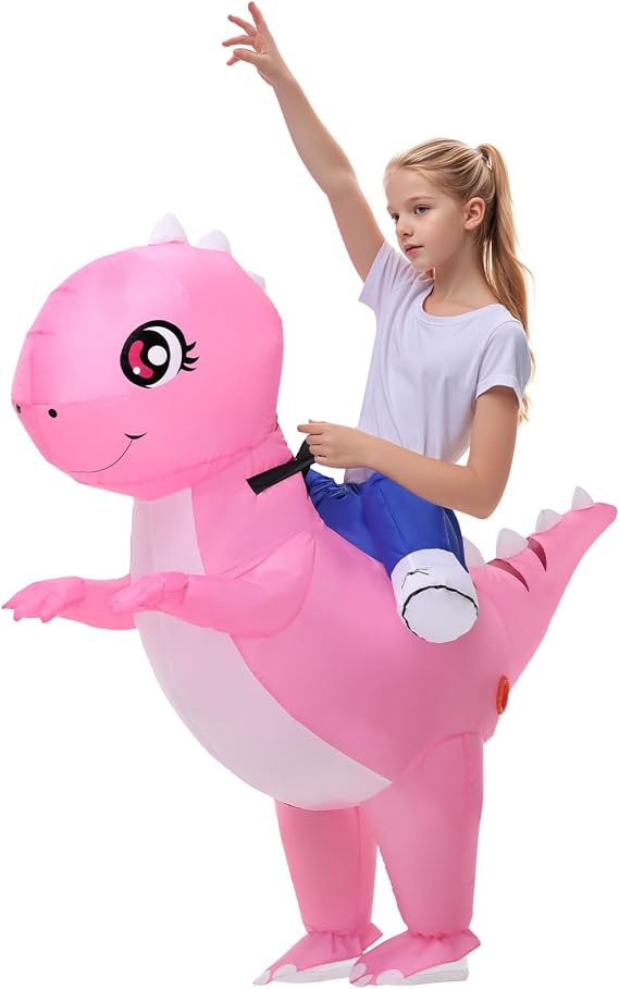 Poptrend Inflatable Dinosaur Costumes for Kids Funny Halloween Costumes Ride-On Blow up Costume Boys Girls Halloween Party Cosplay