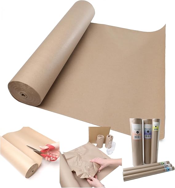 PRADICHI Brown Kraft Paper Roll (500mm Wide) - Heavy Duty Natural Wrapping Paper for Packing, Moving House, Parcel Shipping & Gift Wrap - Recycled Arts & Crafts Material (500mm x 10m (Pack of 1)