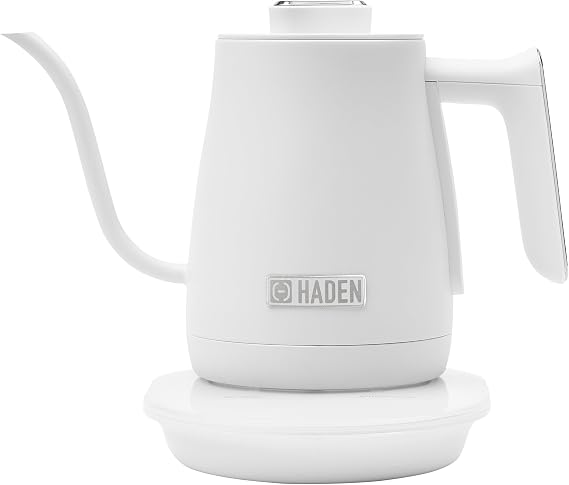 Haden 0.6-Liter Stainless Steel Electric Kettle, Gooseneck Hot Water Kettle with 360-Degree Base and Auto Shutoff, Ivory & Chrome