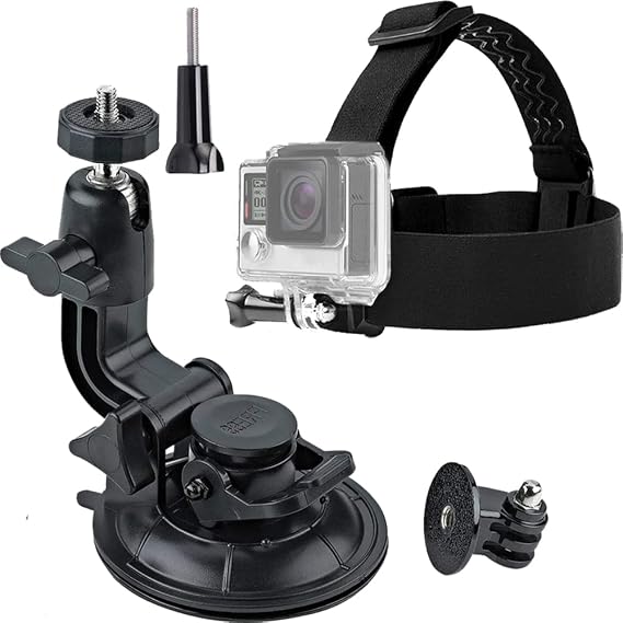 ASOCEA Action Camera Suction Cup Mount with Screw Compatible with Gopro Hero and Elastic Adjustable Head Strap Mount with AKASO EK7000 GoPro Hero