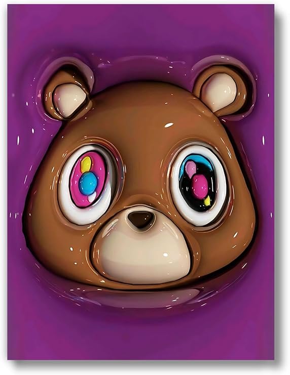 Kanye Graduation Bear Poster (UNFRAMED 12 x 16) Streetwear Fashion Poster Teen Boy Room Girl Room Decor Hip Hop Music Art Print Bedroom, College Dorm, Desk - Cute Purple Bear