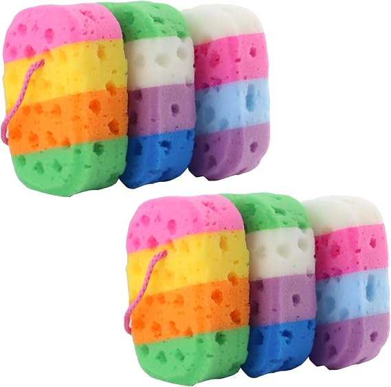 6-Piece Bath and Body Sponge Set for Exfoliating - Shower Sponges for Men, Women and Kids