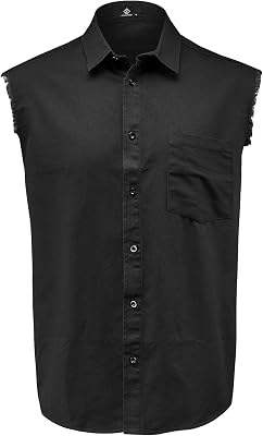 MCULIVOD Mens Sleeveless Denim Cotton Shirt Biker Vest Cowboy Button Down with Shirts Front Pocket