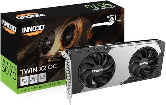 INNO3D GeForce RTX 5070 TWIN X2 OC N50702-12D7X-195064N GO000142 2.0 Slot Thickness Model Overclocked 12GB GDDR7 Coverage GPU Graphics Board ELSA GD5070