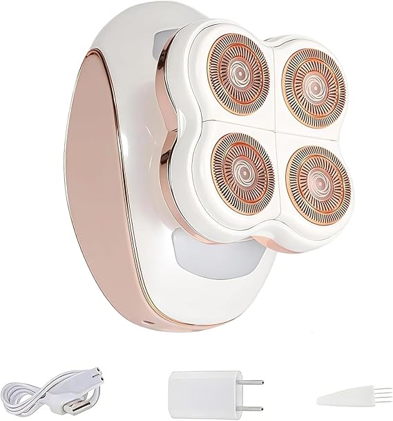 Petyoung Electric Razor for Women, Wet and Dry, Painless and Cordless Lady Shaver, Waterproof Shaver for Face Body Lips Leg Bikini, 4 Floating Heads Rechargeable Body Hair Remover with LED Light