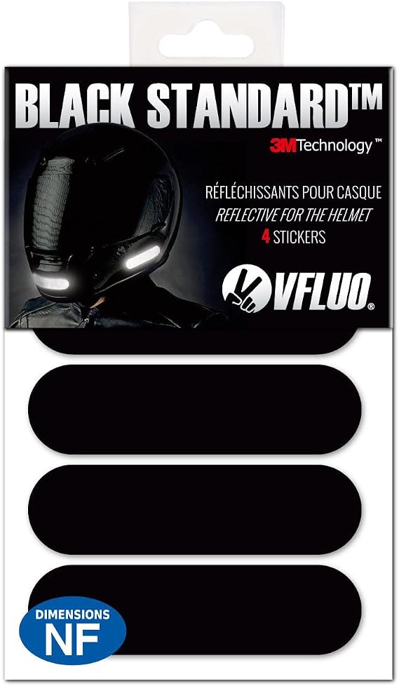 VFLUO BLACK STANDARD™, 4 retro reflective stickers kit for Motorbike Helmet, Night visibility, 3M Technology™, Black