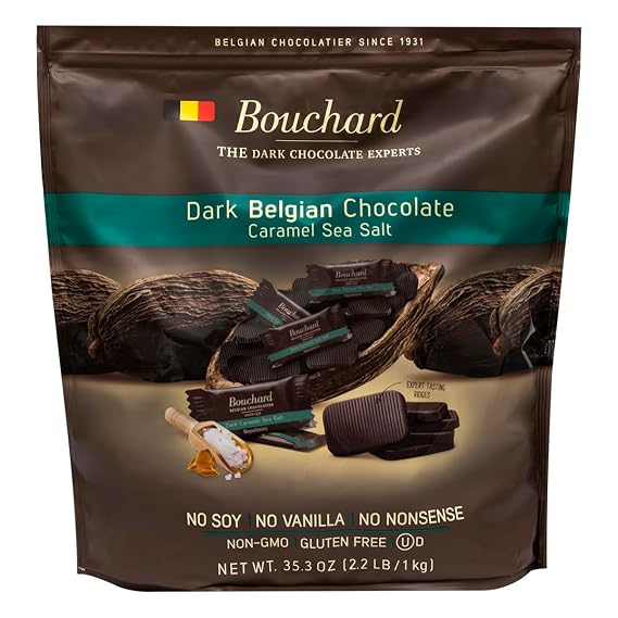 Bouchard Belgian Dark Chocolate Caramel Sea Salt Napolitains 35.3 OZ (2.2 LB/1KG)