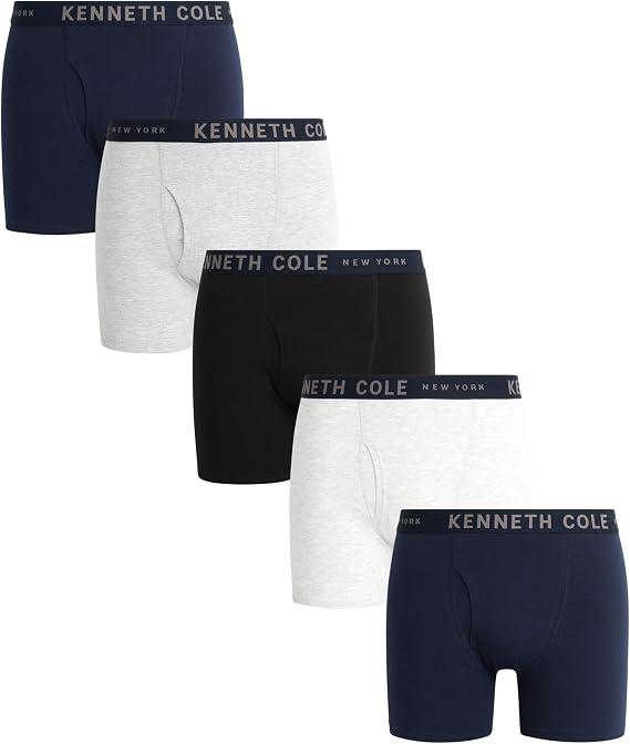 Kenneth Cole Men's Underwear - Cotton Stretch Boxer Briefs with Pouch - 5 Pack Classic Multipack Boxer Briefs for Men (S-XL)