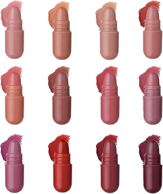 12 Color Mini Lipstick Set, Waterproof And Durable, Long Lasting Lipstick, Anti Smudging, Cute Capsule Shape, Multi-Color Portable Lipstick, Gift For Ladies, Mothers And Girls (#12, 12 * 1.4g)