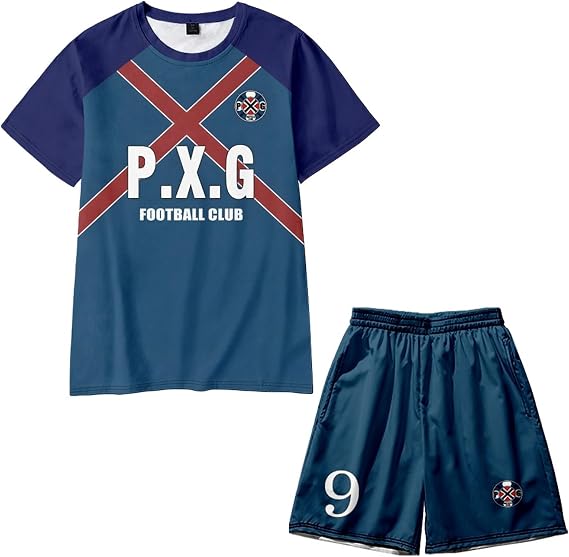 Adult jersey Soccer T-shirt and Shorts Uniform Set Blue Red Cosplay Jersey for Men
