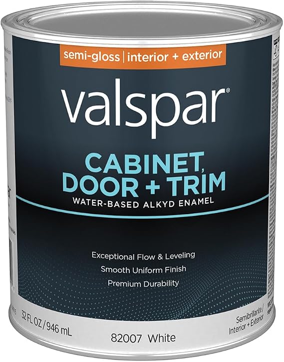 Valspar 82007 White Base Cabinet, Door & Trim Interior and Exterior Oil Enriched Enamel, Semi-Gloss, 1 Quart