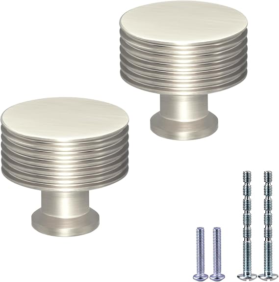 2 Pack Cabinet Knobs Brushed Nickel Kitchen Knobs Aluminium Alloy Silver Dresser Knob for Cabinet and Drawer Hardware Round Cupboard Knob