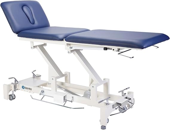 BodyMed 3 Section Hi-Lo Treatment Table, Blue, 77 in. x 27 in. x 1836 in. Durable, Adjustable Physical Therapy Table ADA Compliant Bar Activated Elevation Foam Padding & Vinyl Upholstery