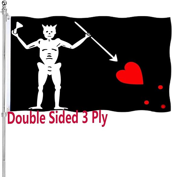 Black Beard Flag 3x5 Double Sided Heavy Duty Polyester & Canvas Header Queen Annes Revenge Pirate Flag