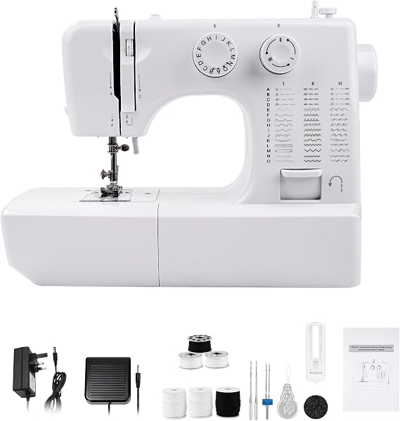 818 Mini Electric Sewing Machine, 45 Stitches Household Multifunctional Sewing Machine with Double Needle, Free Arm, LED Light & Accessory Storage, 31x23x14cm