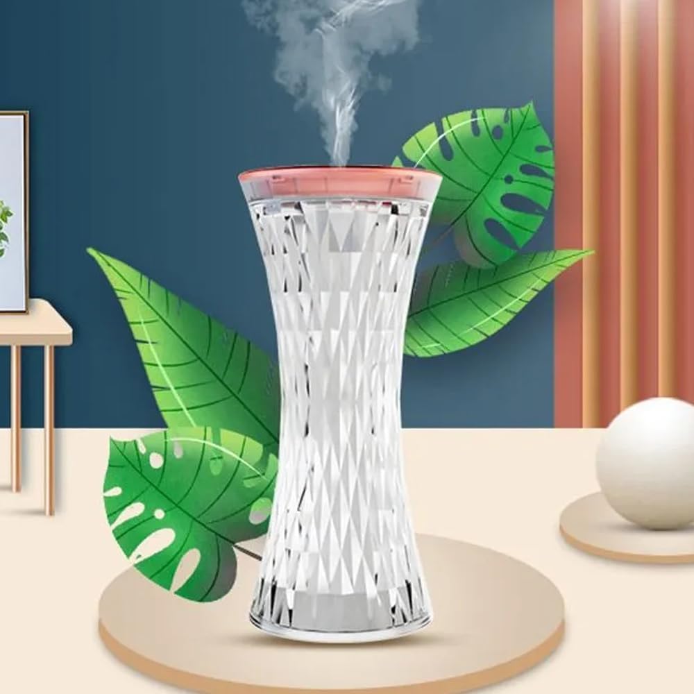 Coverzone Desktop Lamp and Humidifier Rechargeable Light Crystal Diamond Patterned 7 Different Colors Atmosphere Lamp Eye-Tiring Light Book Reading Light Living Room Living Room Bedroom Lighting 20cm x 9xm D13