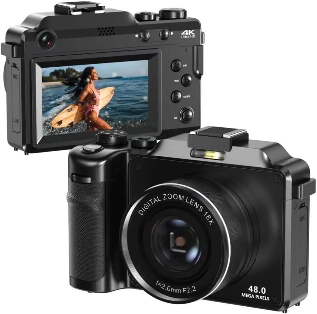 Time-lapse Camera Digital Camera Student Camcorder HD 4k Shooting Micro Single Camera DSLR Reflex 48 Megapixel Beginner Photography Photography Video PlantWith 128G Card,Black