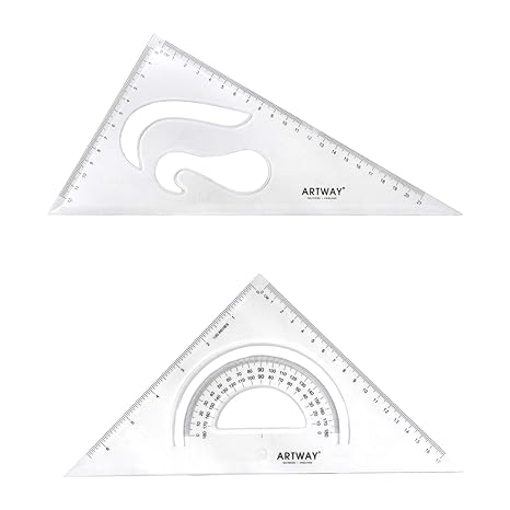 Artway Plastic Set Square Pack (2) - 45 & 60 degree angles