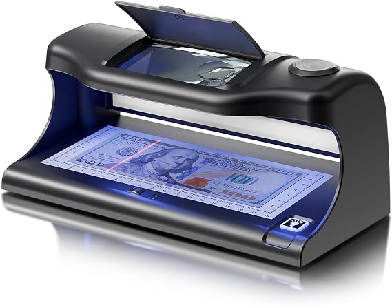 Aneken AL-18 Counterfeit Bill Detector with Dual LED UV Light, 4 Easy Tests of Security Strip, Watermark, Ink, Magnifying, Counterfeit Money Detector Machine, Money Checker of All Currency & Cards