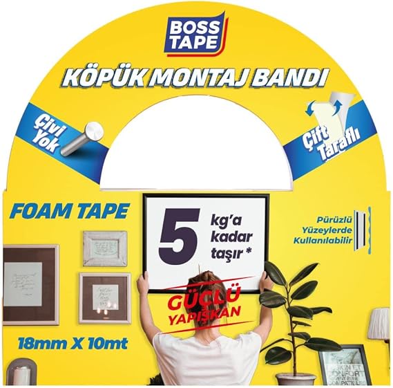 Boss Tape 5 KG Çift Taraflı Köpük Aksesuar Montaj Bandı 18 mm x 10m