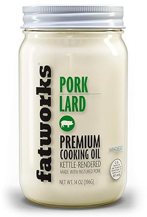 Fatworks Premium Pasture Raised Lard. The Original Non-Hydrogenated Pasture-Raised Lard crafted for Traditional, Keto, and Paleo Chefs. Artisanally Rendered, WHOLE30 APPROVED, Glass Jar, 14oz.