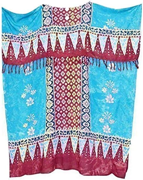 Cool Kaftans Rimba Floral Kaftan Batik Womens Dresses Long Frill Fringe Blue