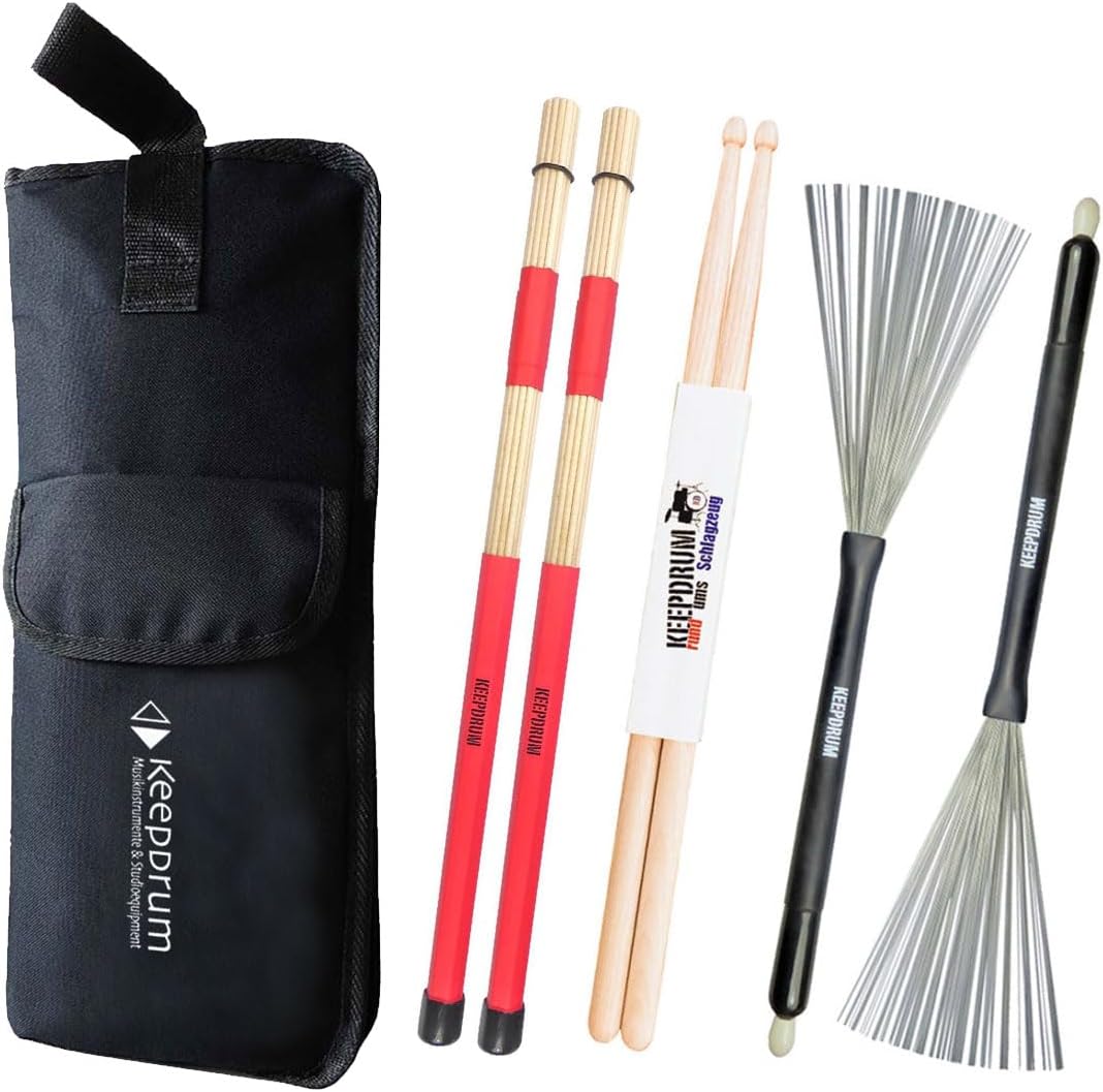 keepdrum Stickbag + SV1 Rods + SV506 Switchbrush Besen + Drumsticks